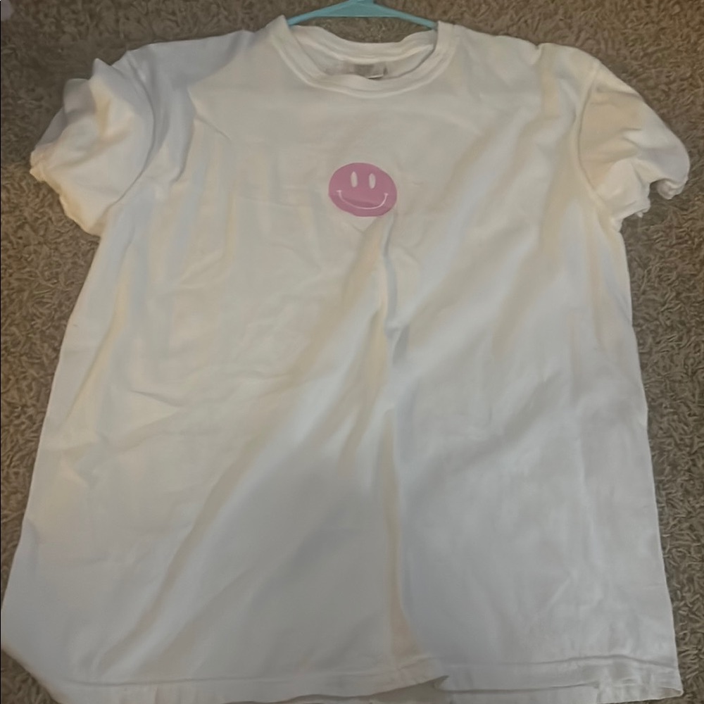 Comfort Colors White Tee with Pink Smiley Short Sleeve